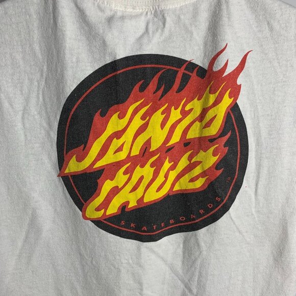 Vintage Santa Cruz Crewneck T Shirt L White Flames Logo Short Sleeves Skateboard - Picture 2 of 7
